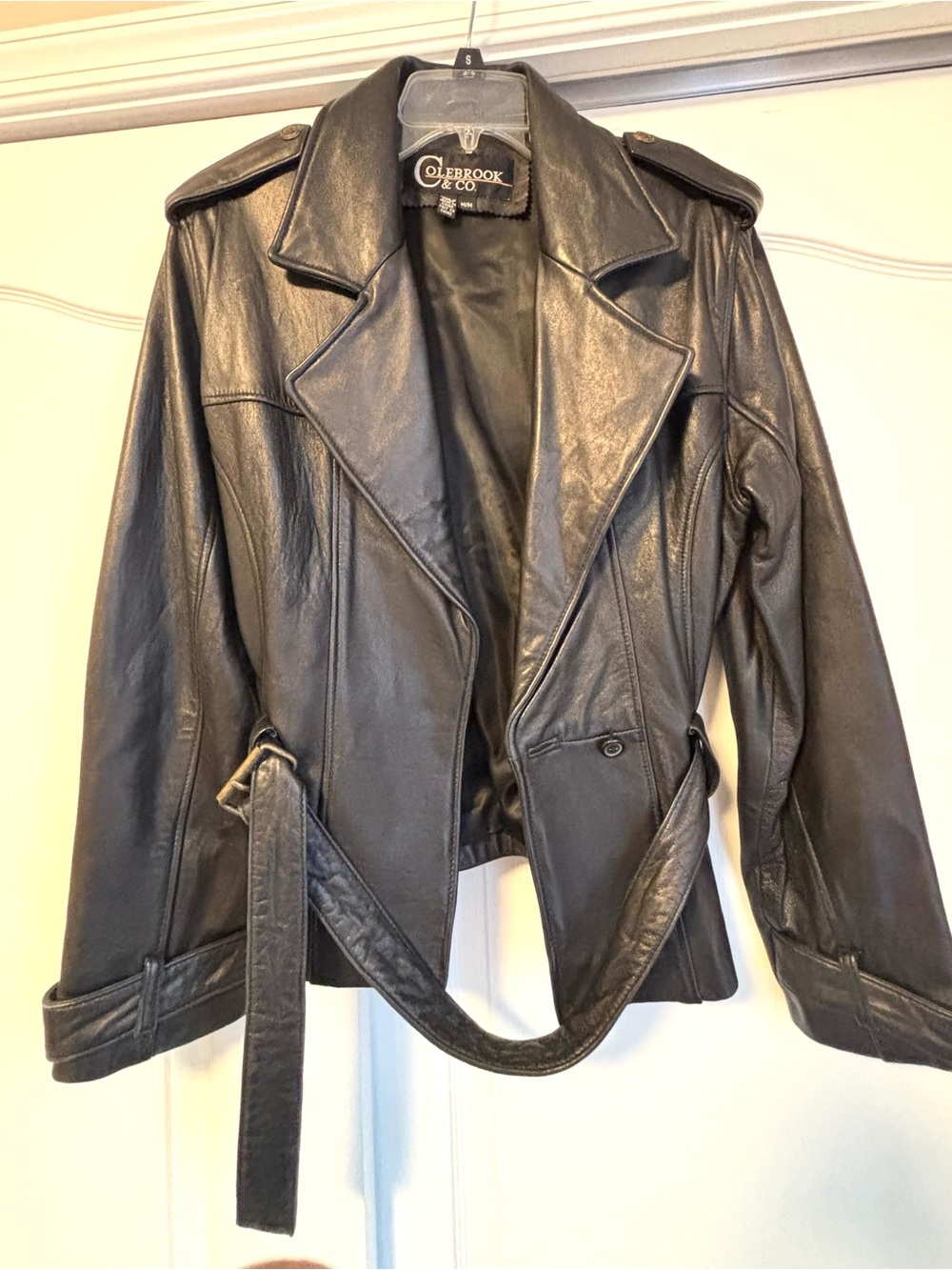 Women’s Black Leather Belted Jacket